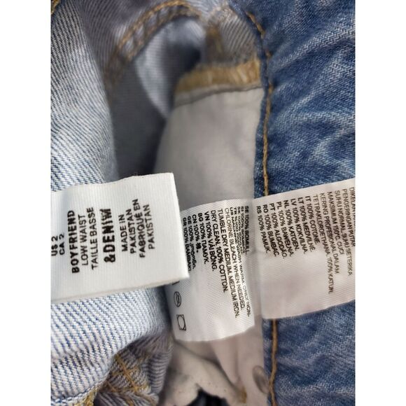 H&M Jeans 2 Womens Light Wash Skinny Leg Button Fly High Rise Boyfriend Low Wais - Picture 6 of 6